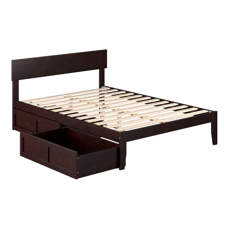AFI Boston Modern Solid Wood Full Bed with 2 Drawers in Espresso
