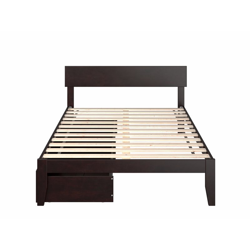 AFI Boston Modern Solid Wood Full Bed with 2 Drawers in Espresso