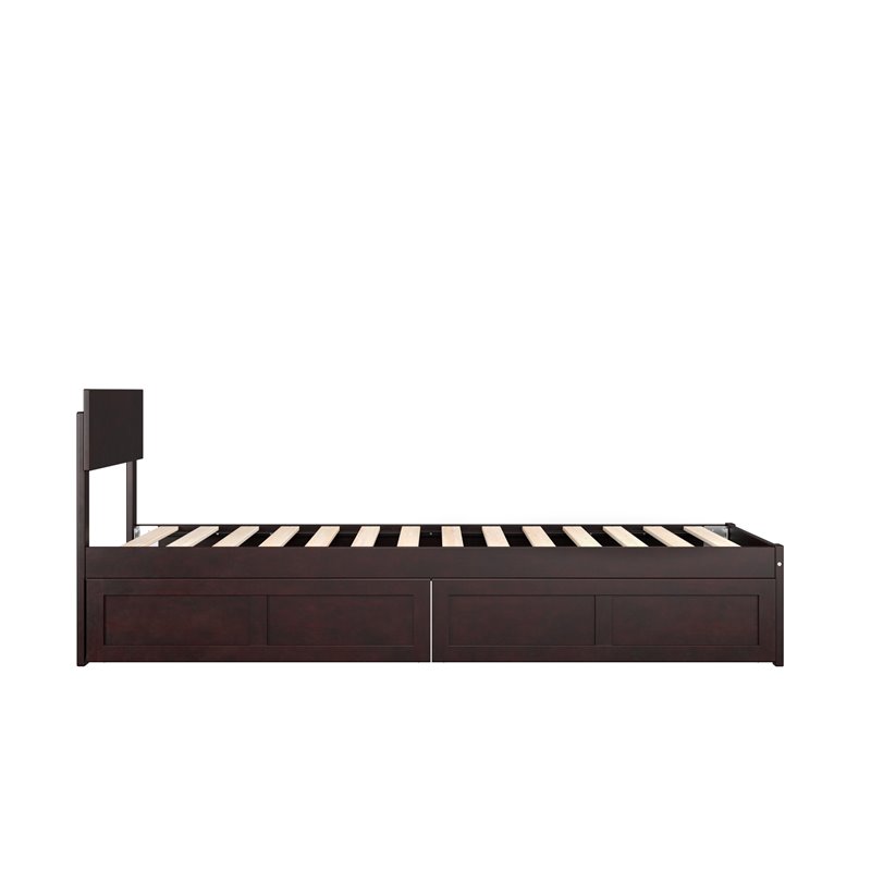 AFI Boston Wood Twin Extra Long Bed with 2 Drawers in Espresso