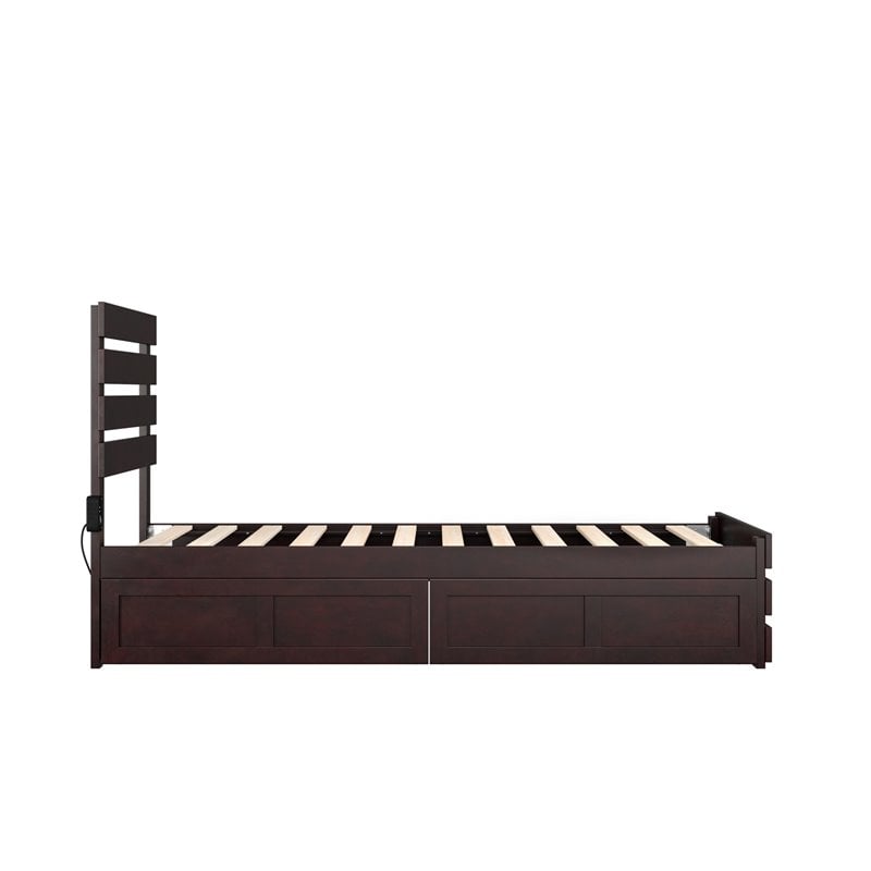 AFI Oxford Wood Twin Bed with Footboard and 2 Drawers in Espresso