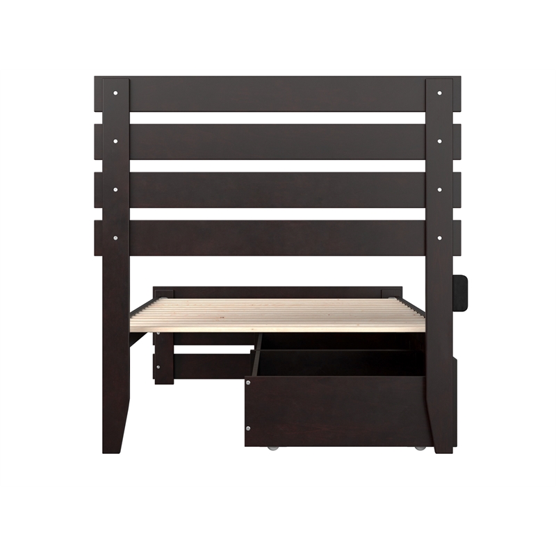 AFI Oxford Solid Wood Twin XL Bed w/ Footboard & Drawers in Espresso