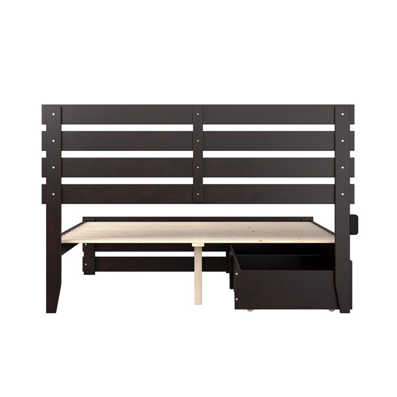 AFI Oxford Wood Queen Bed with Footboard and Drawers in Espresso