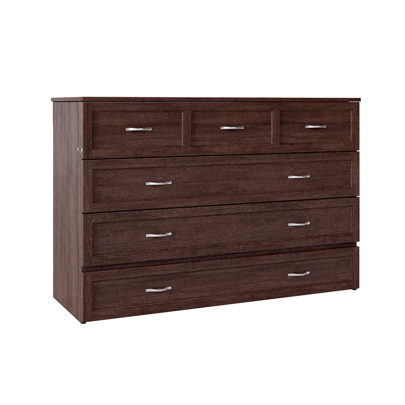 Northfield Queen Solid Wood Modern Murphy Bed Chest with Mattress in Burnt Amber