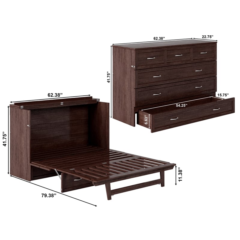 Northfield Queen Solid Wood Modern Murphy Bed Chest with Mattress in Burnt Amber