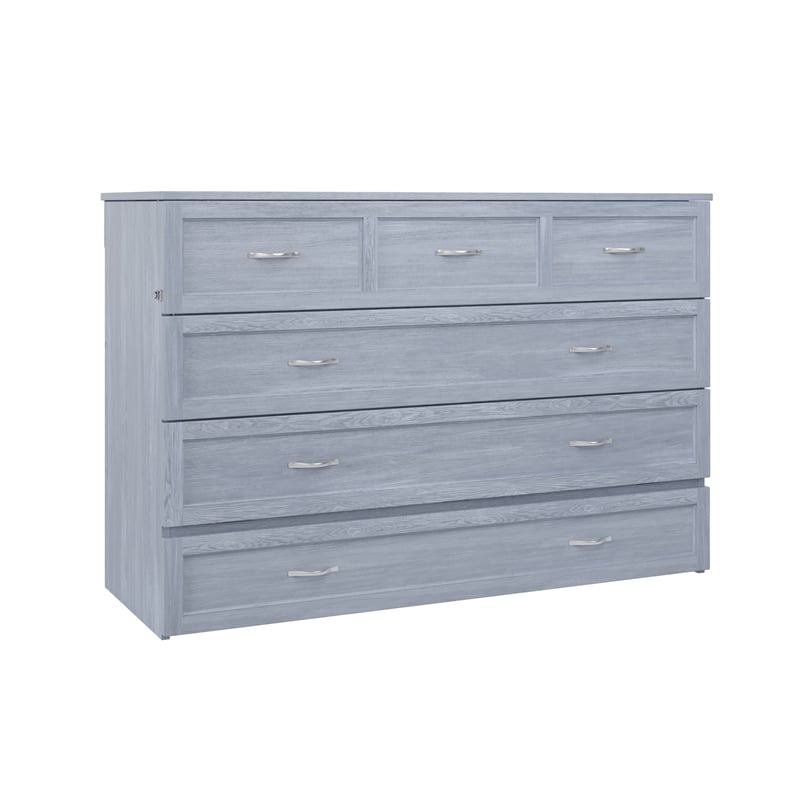 Northfield Queen Solid Wood Modern Murphy Bed Chest with Mattress in Driftwood