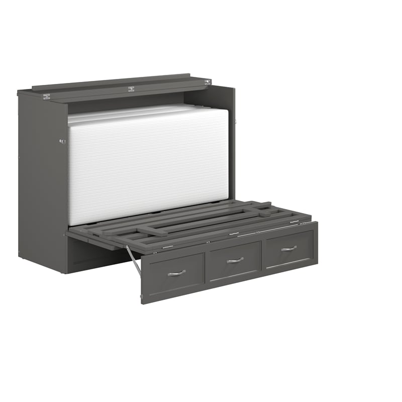 AFI Deerfield Full Solid Wood Modern Murphy Bed Chest with Mattress in Gray