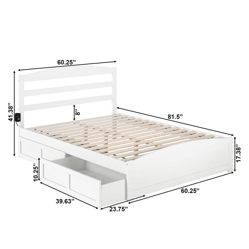 AFI Warren Solid Wood Queen Bed w/ Footboard & 2 Drawers in White