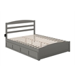 AFI Warren Solid Wood Queen Bed w/ Footboard & 2 Drawers in Gray