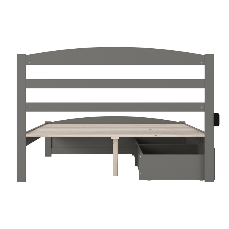 AFI Warren Solid Wood Queen Bed w/ Footboard & 2 Drawers in Gray