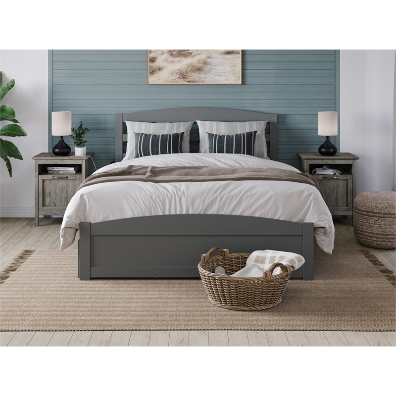 AFI Warren Solid Wood Queen Bed w/ Footboard & 2 Drawers in Gray