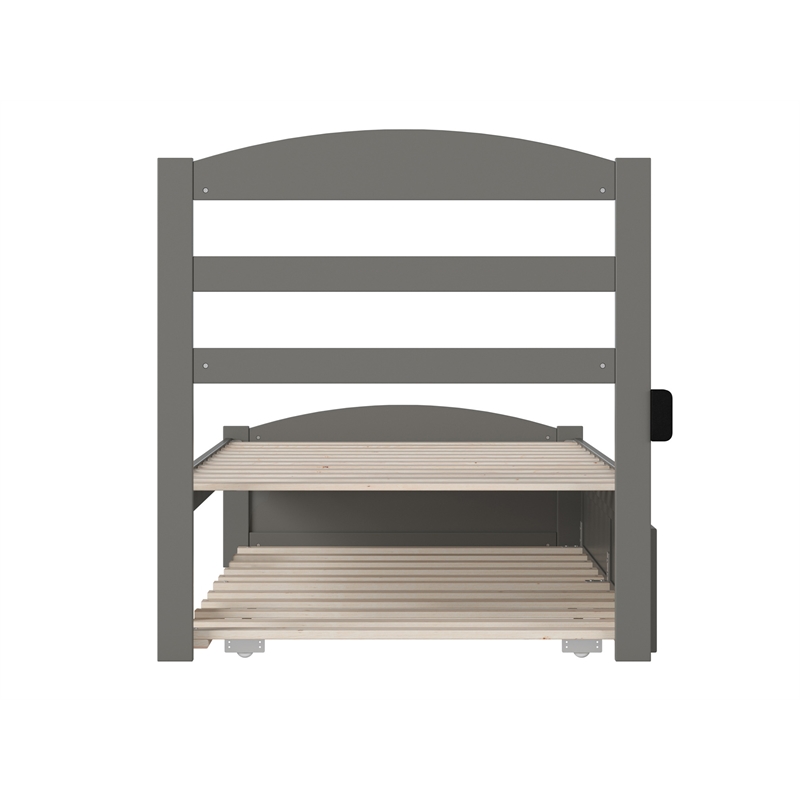 AFI Warren Solid Wood Twin Bed w/ Footboard & Twin Trundle in Gray