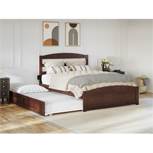 AFI Warren Solid Wood Full Bed w/ Footboard & Twin Trundle in Walnut