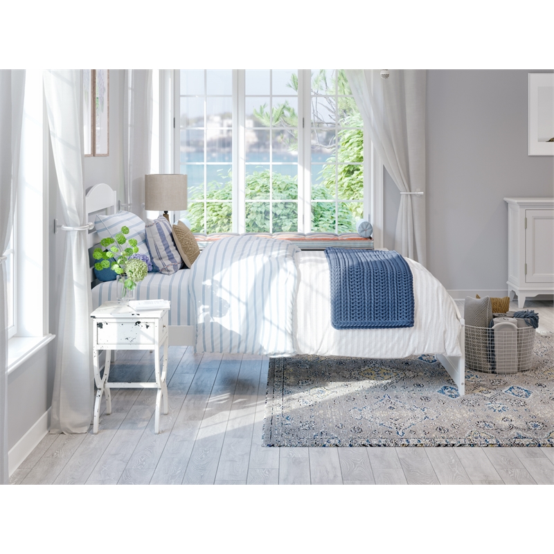 AFI Warren Solid Wood Twin Bed with Footboard and USB Charger in White