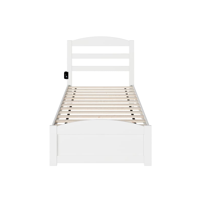 AFI Warren Solid Wood Twin Bed with Footboard and USB Charger in White