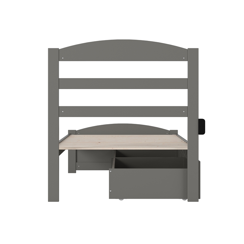 AFI Warren Solid Wood Twin Bed w/ Footboard & 2 Drawers in Gray