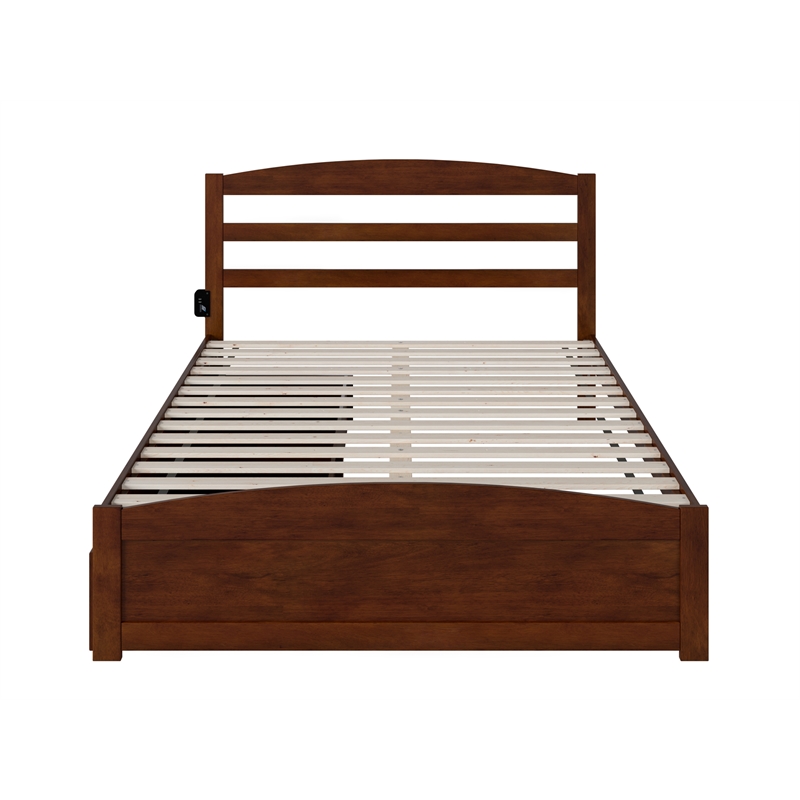 AFI Warren Solid Wood Queen Bed w/ Footboard & 2 Drawers in Walnut