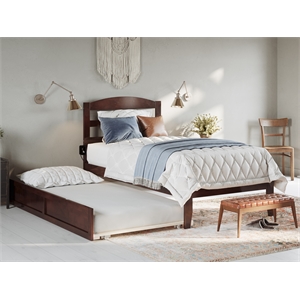 AFI Warren Solid Wood Twin XL Bed w/ Twin XL Trundle in Walnut