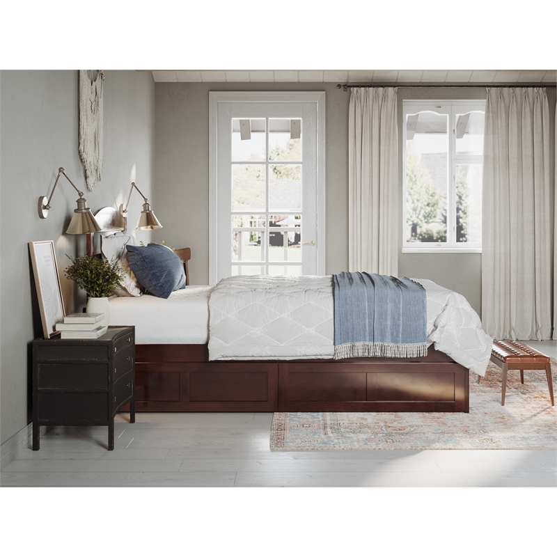 AFI Warren Solid Wood Twin Extra Long Bed w/ 2 Drawers in Walnut