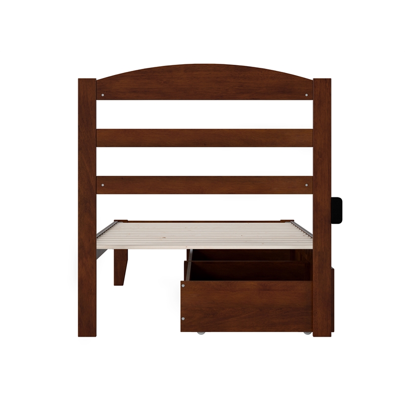 AFI Warren Solid Wood Twin Extra Long Bed w/ 2 Drawers in Walnut