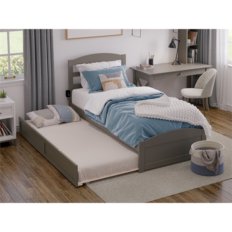 AFI Warren Solid Wood Traditional Twin XL Bed w/ Twin XL Trundle in Gray
