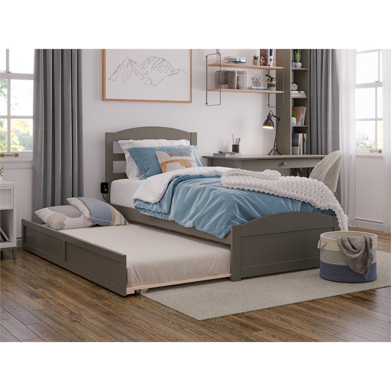 AFI Warren Solid Wood Traditional Twin XL Bed w/ Twin XL Trundle in Gray