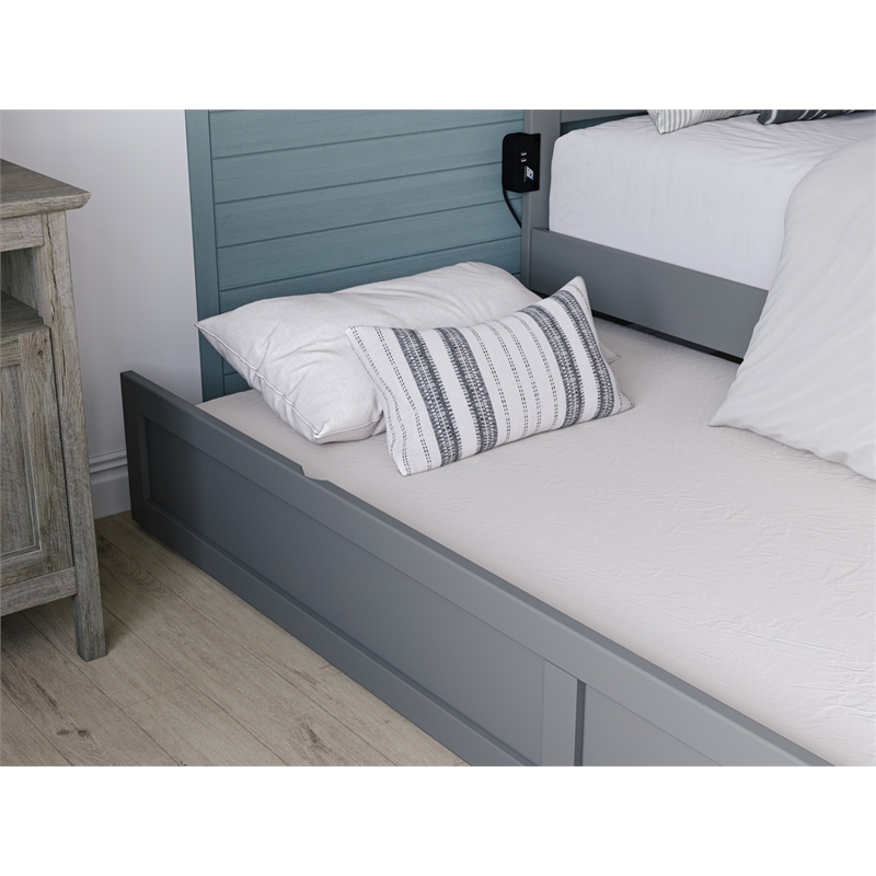 AFI Warren Solid Wood Queen Bed w/ Footboard & Twin XL Trundle in Gray