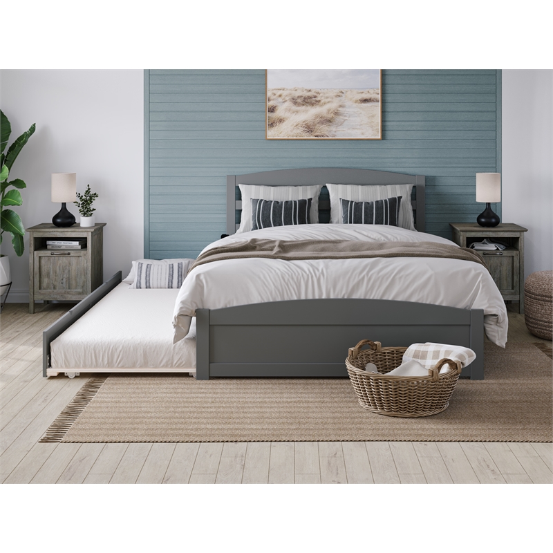 AFI Warren Solid Wood Queen Bed w/ Footboard & Twin XL Trundle in Gray