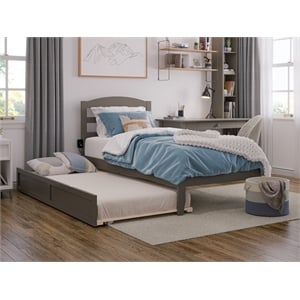 AFI Warren Solid Wood Twin Bed with Twin Trundle in Gray