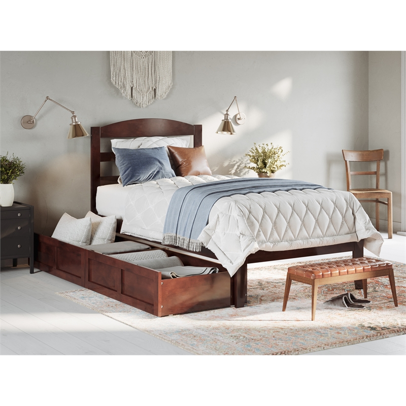 AFI Warren Solid Wood Twin Bed with 2 Storage Drawers in Walnut