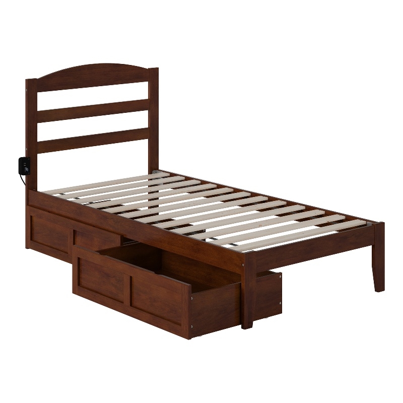 AFI Warren Solid Wood Twin Bed with 2 Storage Drawers in Walnut