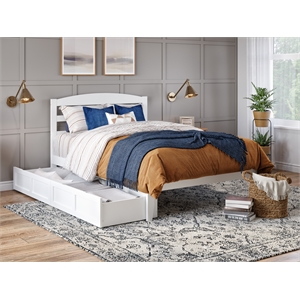 AFI Warren Solid Wood Full Bed with 2 Storage Drawers in White