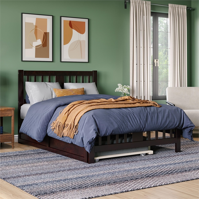 AFI Tahoe Solid Wood Twin Platform Bed with Footboard & Twin Trundle in Espresso