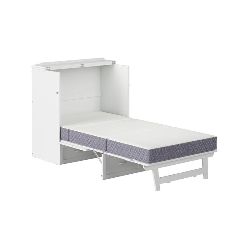 Northfield Twin XL Solid Wood Modern Murphy Bed Chest with Mattress in White