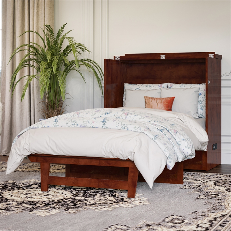 Northfield Twin XL Solid Wood Modern Murphy Bed Chest with Mattress in Walnut
