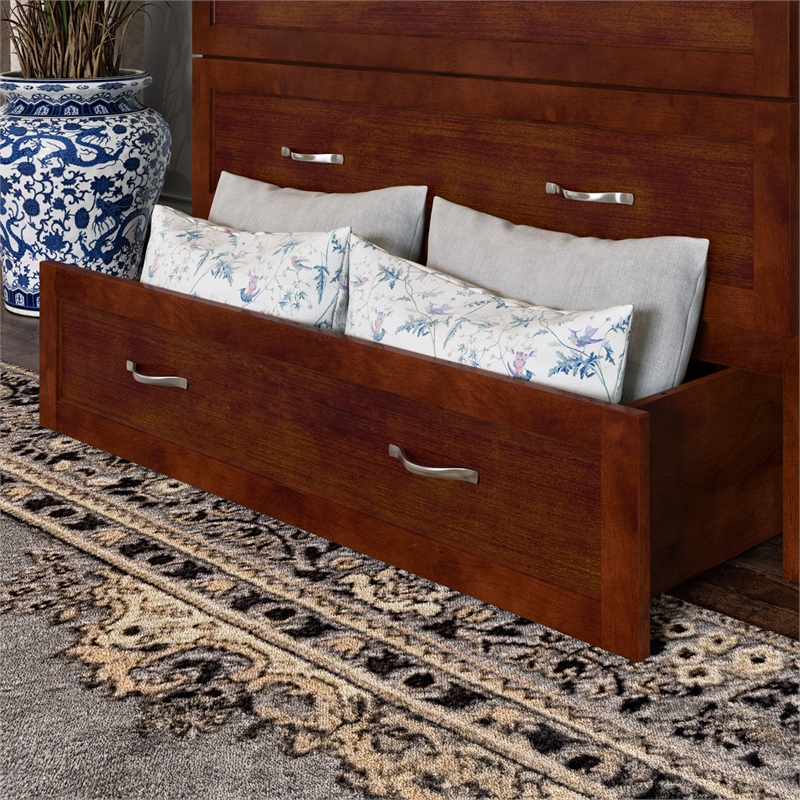 Northfield Twin XL Solid Wood Modern Murphy Bed Chest with Mattress in Walnut