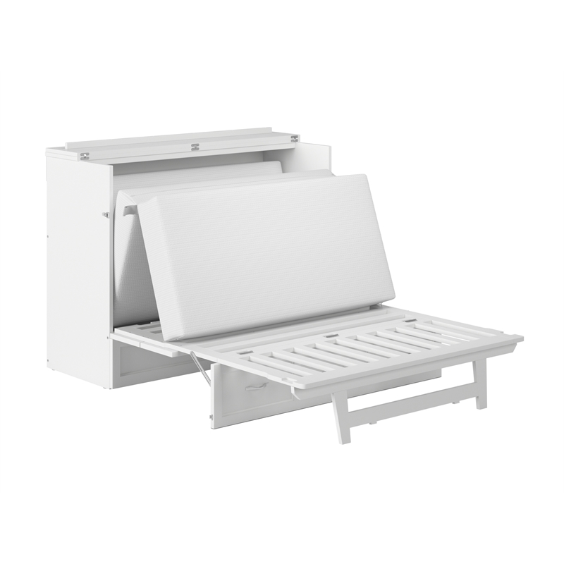 Northfield Full Solid Wood Modern Murphy Bed Chest with Mattress in White