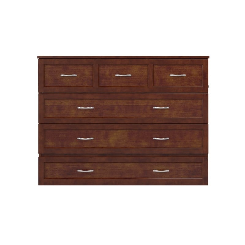 Northfield Full Solid Wood Modern Murphy Bed Chest with Mattress in Walnut