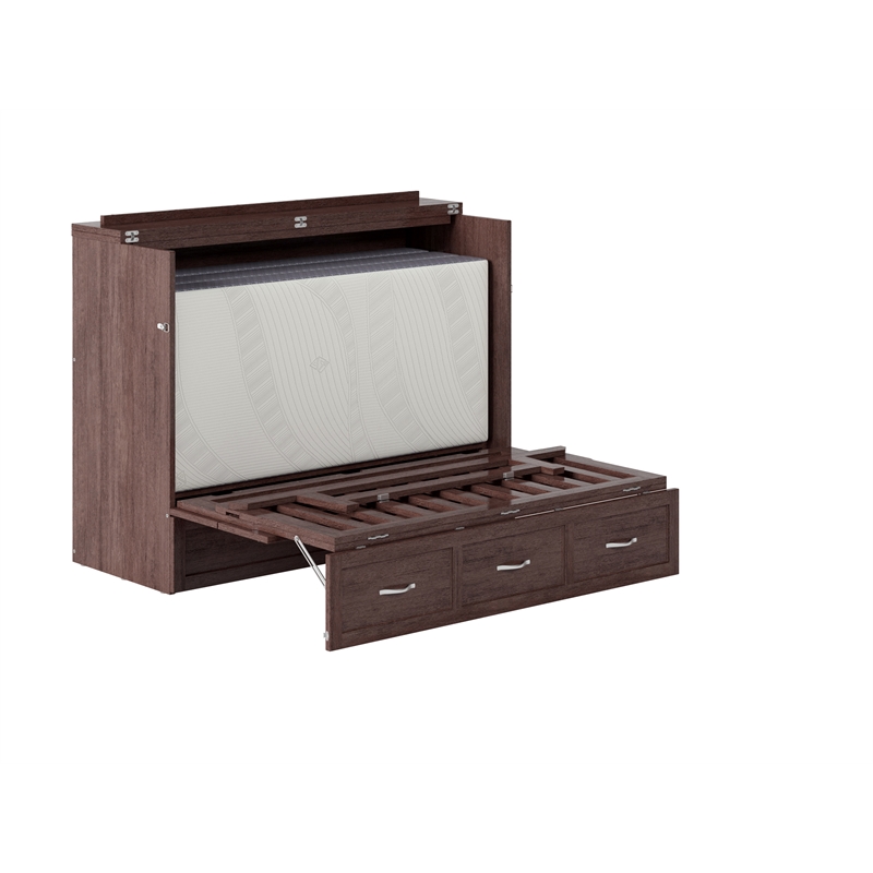 Northfield Full Solid Wood Modern Murphy Bed Chest with Mattress in Burnt Amber