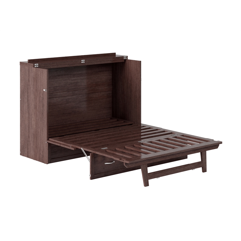 Northfield Full Solid Wood Modern Murphy Bed Chest with Mattress in Burnt Amber