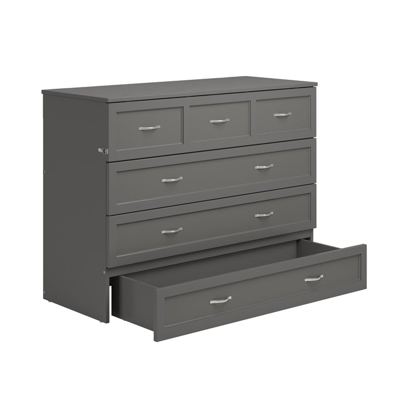 Northfield Full Solid Wood Modern Murphy Bed Chest with Mattress in Gray