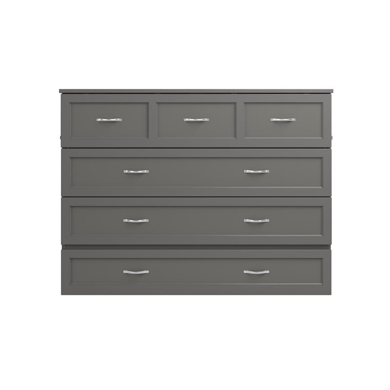 Northfield Full Solid Wood Modern Murphy Bed Chest with Mattress in Gray