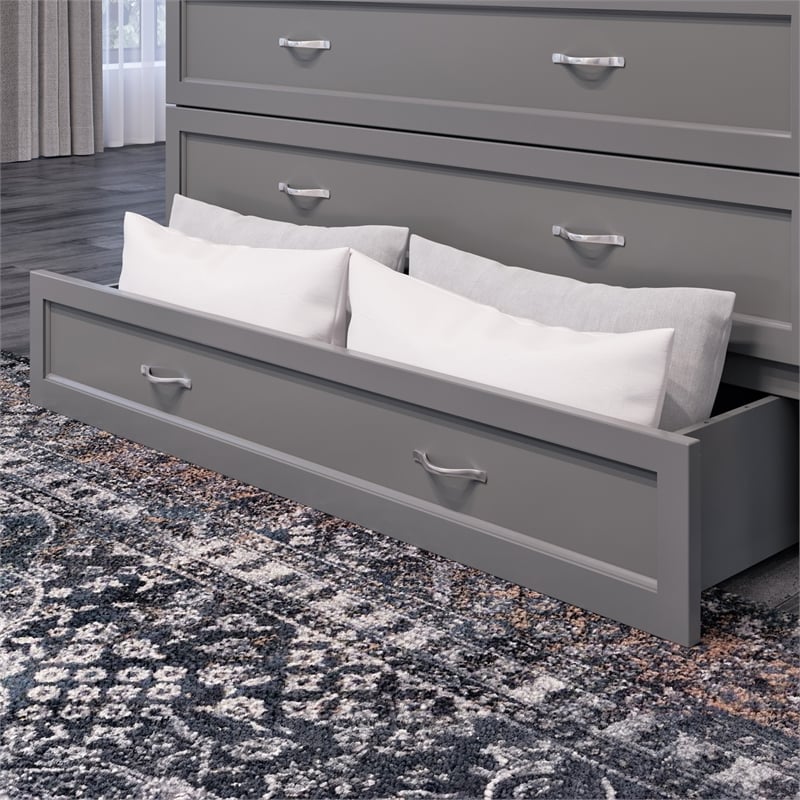 Northfield Full Solid Wood Modern Murphy Bed Chest with Mattress in Gray