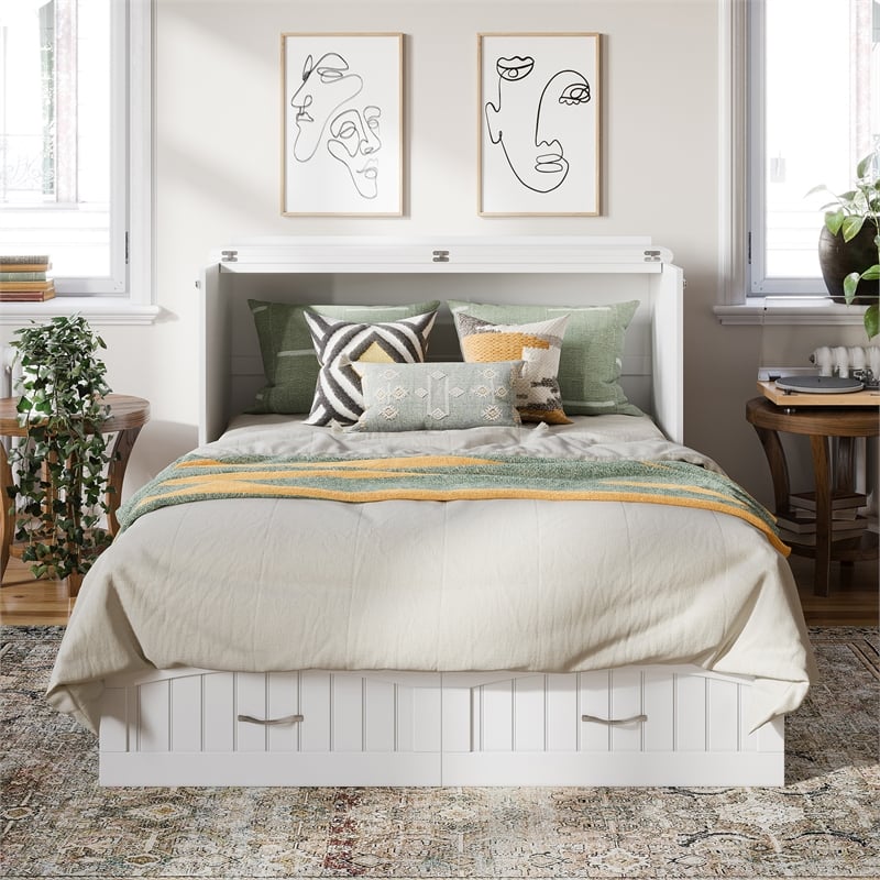 AFI Southampton Murphy Modern Solid Wood Full Bed Chest with Mattress in White