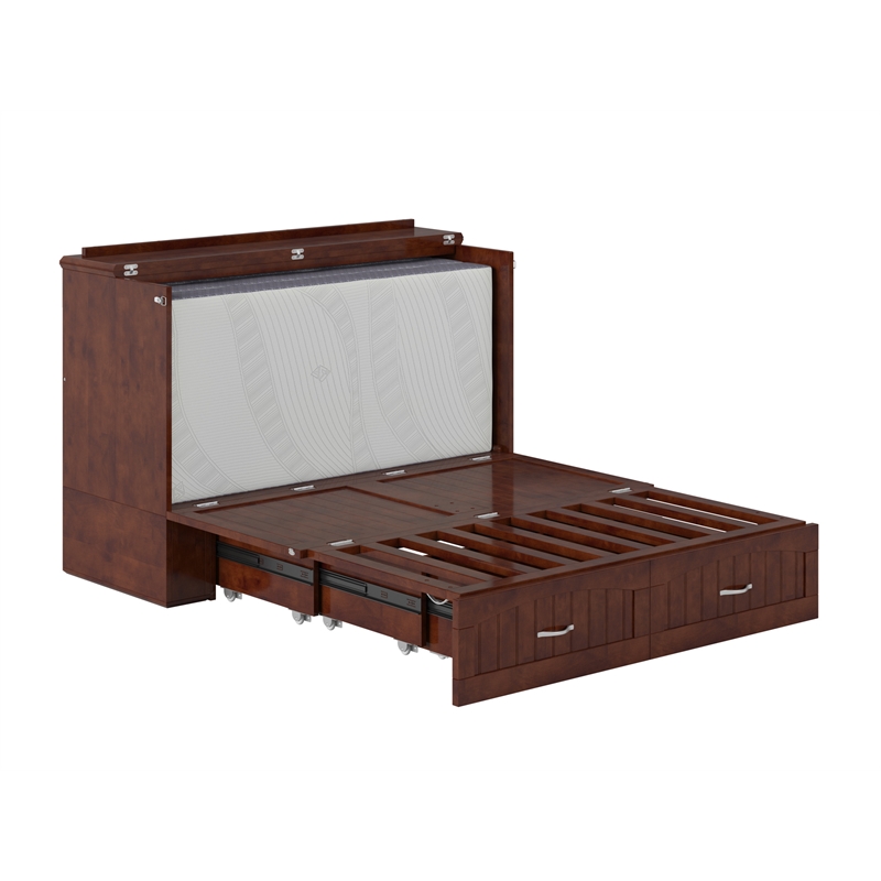 AFI Southampton Murphy Modern Solid Wood Full Bed Chest with Mattress in Walnut