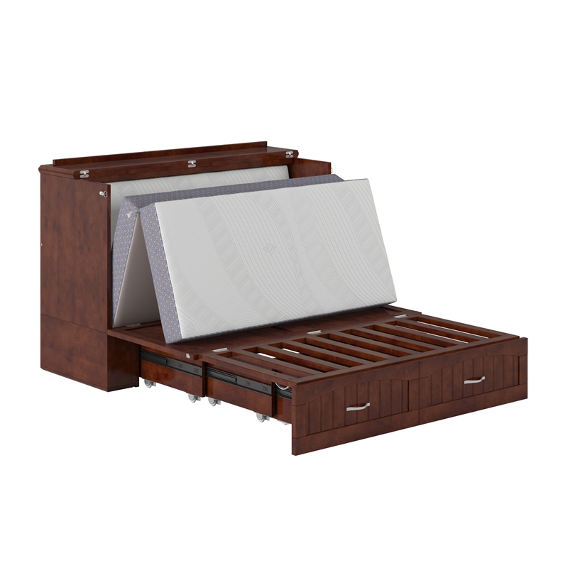 AFI Southampton Murphy Modern Solid Wood Full Bed Chest with Mattress in Walnut