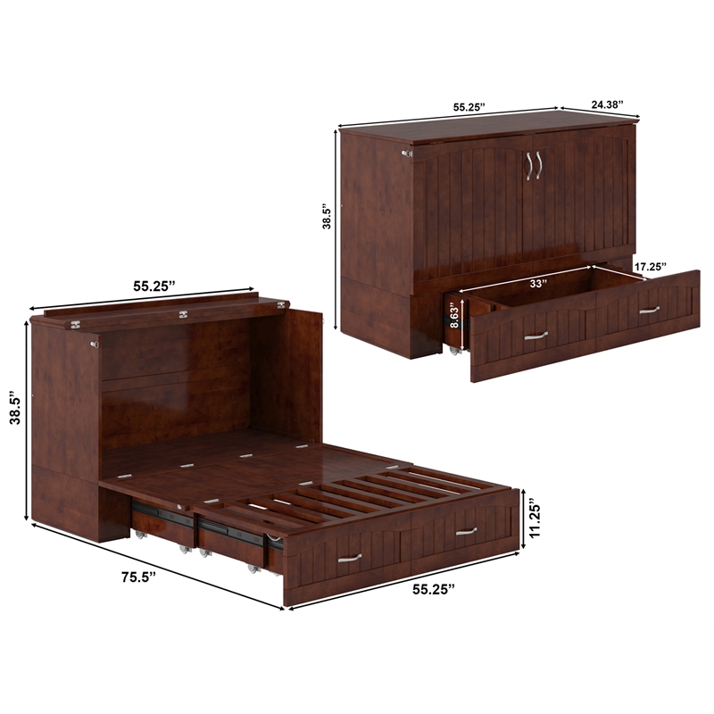 AFI Southampton Murphy Modern Solid Wood Full Bed Chest with Mattress in Walnut