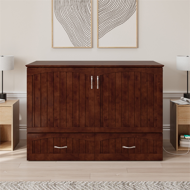 AFI Southampton Murphy Modern Solid Wood Full Bed Chest with Mattress in Walnut