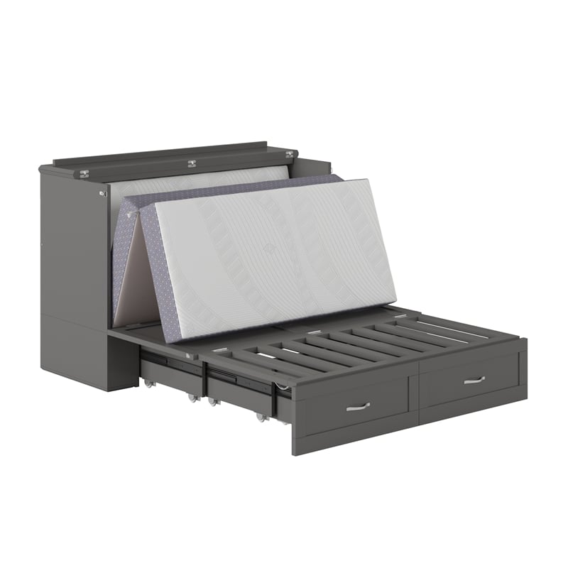 AFI Hamilton Full Solid Wood Murphy Bed Chest with Built-In Charger in Gray