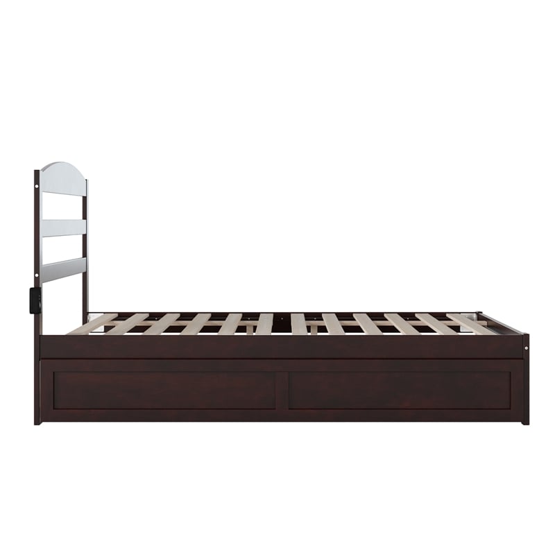 Warren Solid Wood Full Platform Bed with Twin Trundle in Espresso