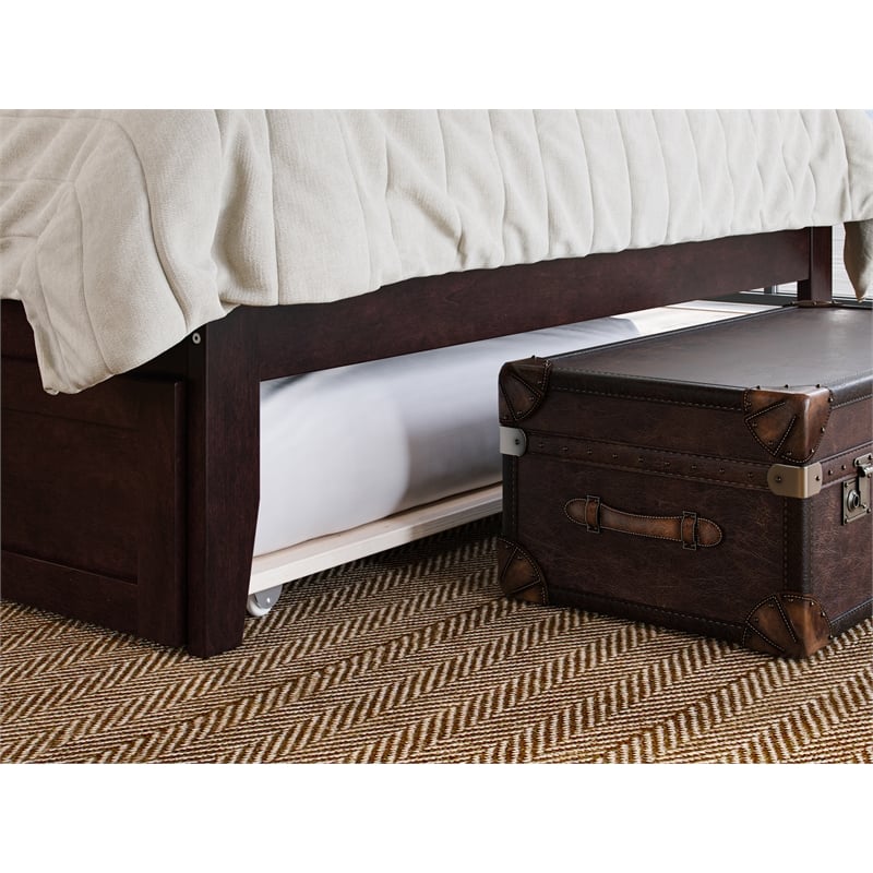 Warren Solid Wood Full Platform Bed with Twin Trundle in Espresso